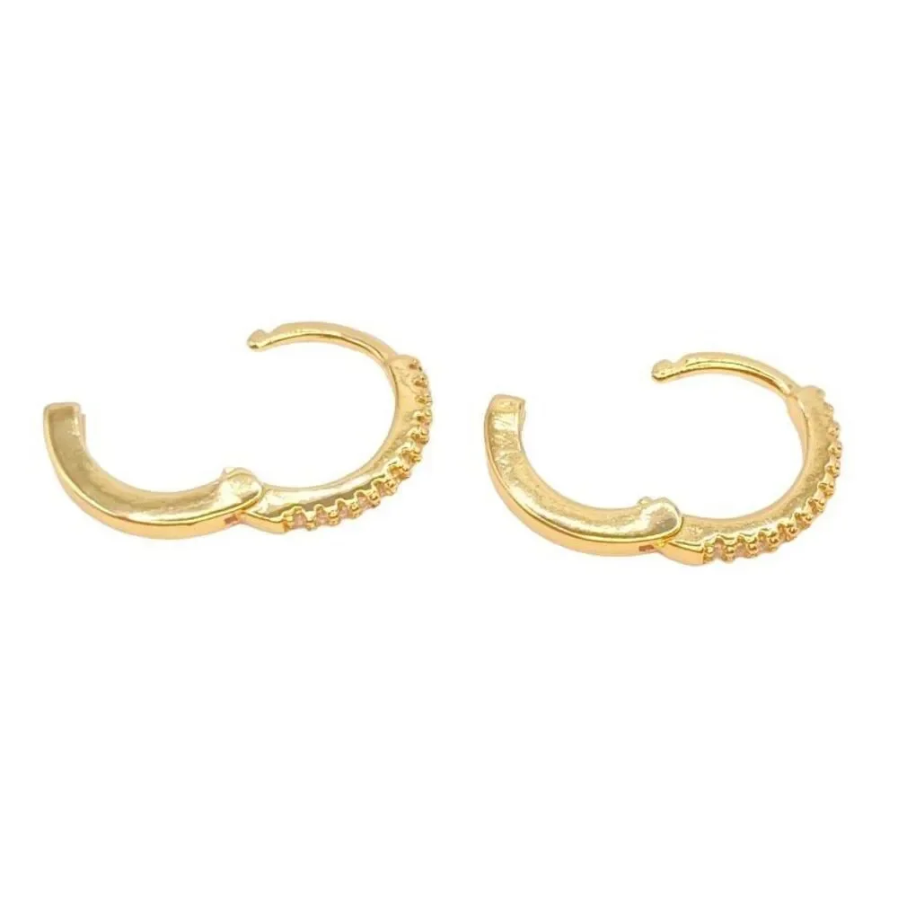 Gold rhinestone dainty huggie hoop earrings - Picture 3 of 5